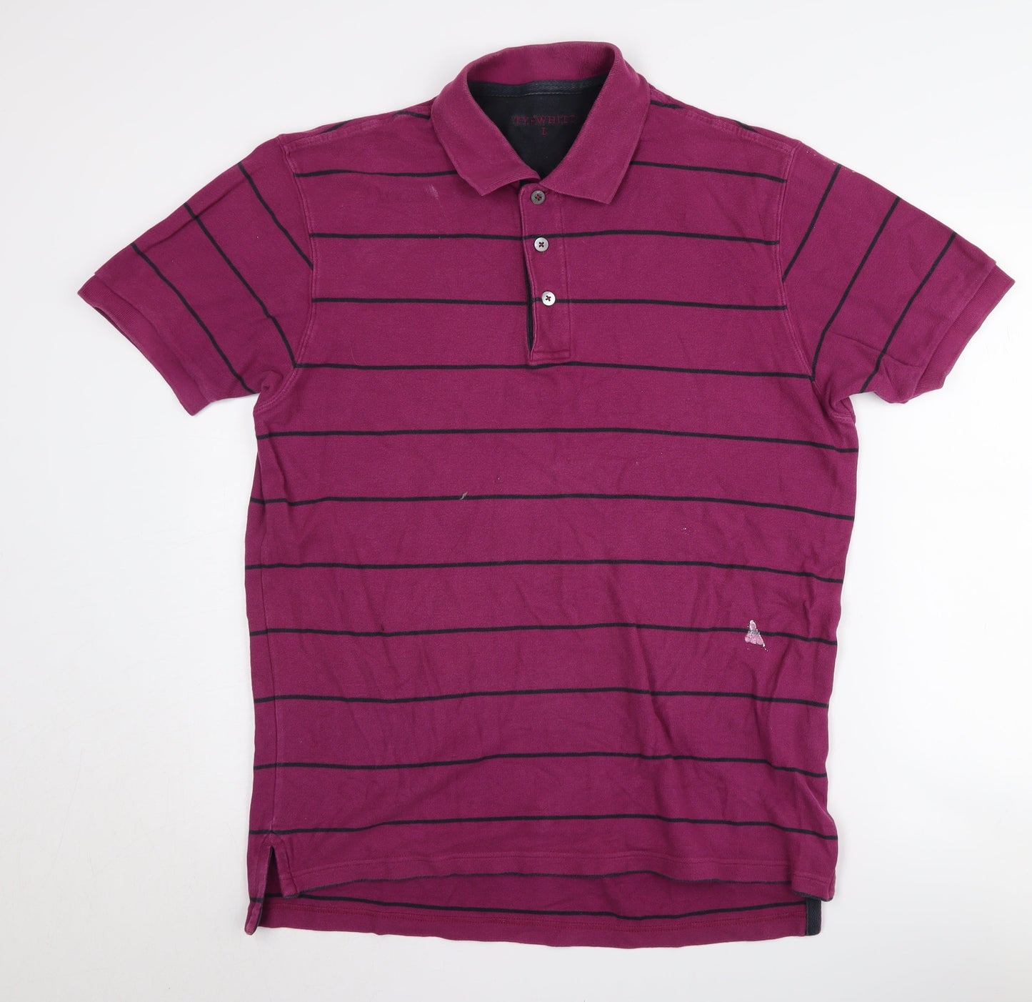 Tyrwhitt Men's Purple Striped Polo Shirt Size L