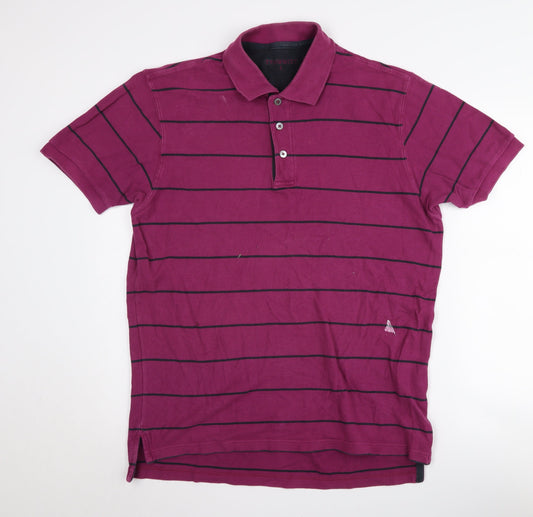 Tyrwhitt Men's Purple Striped Polo Shirt Size L