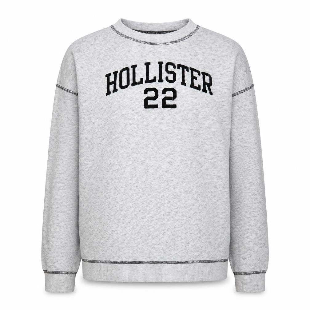 Front view of Hollister Grey unisex crew neck sweatshirt l