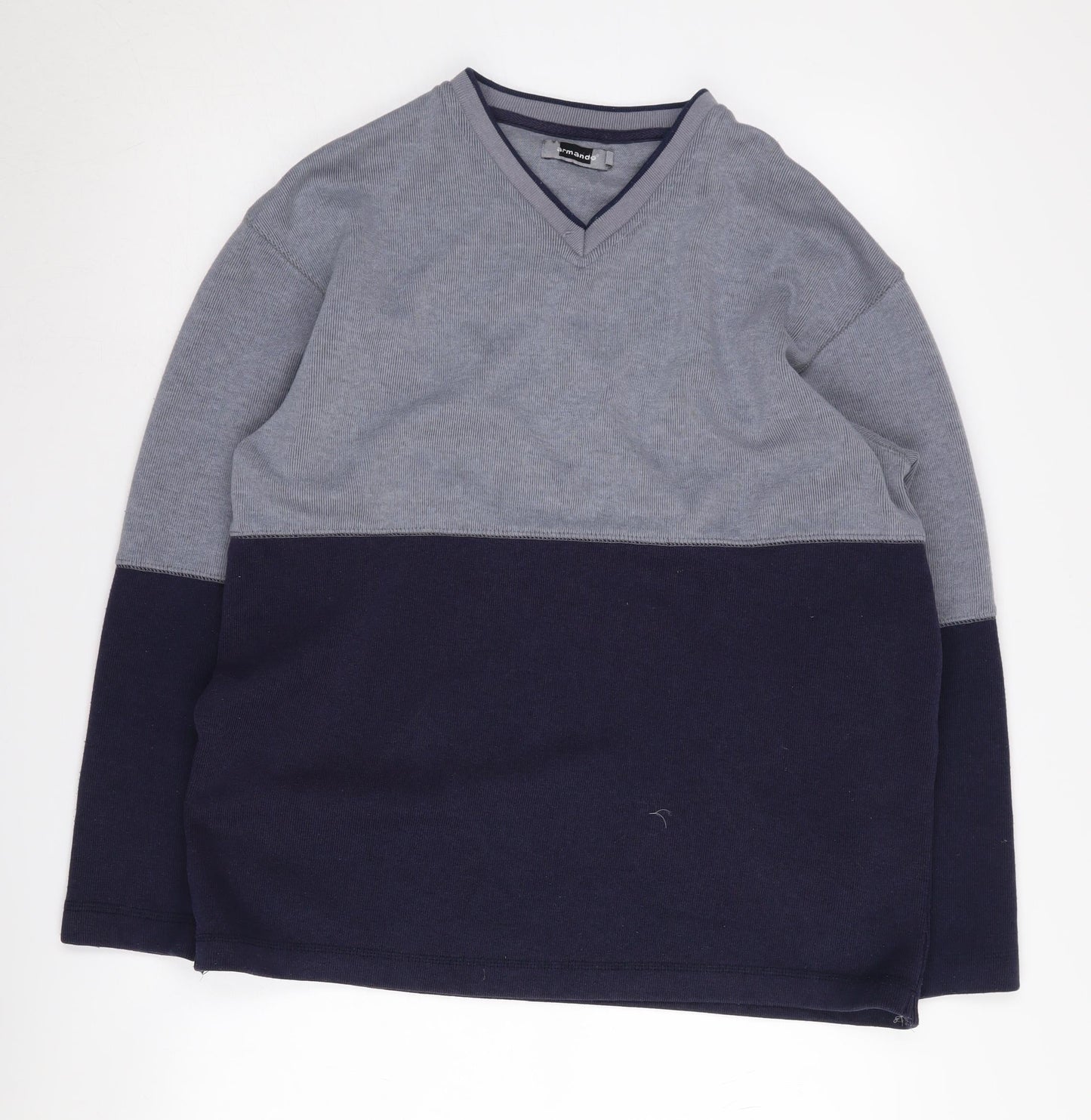 Armando Men's Grey/Blue V-Neck Pullover Jumper M