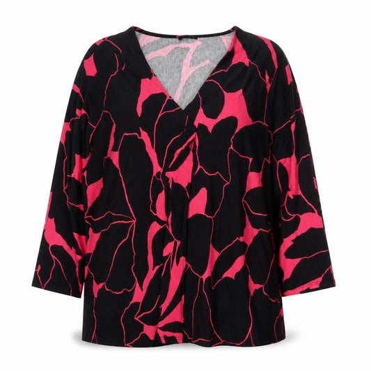 Front view of Roman Women's Black Pink Floral Blouse, size 14