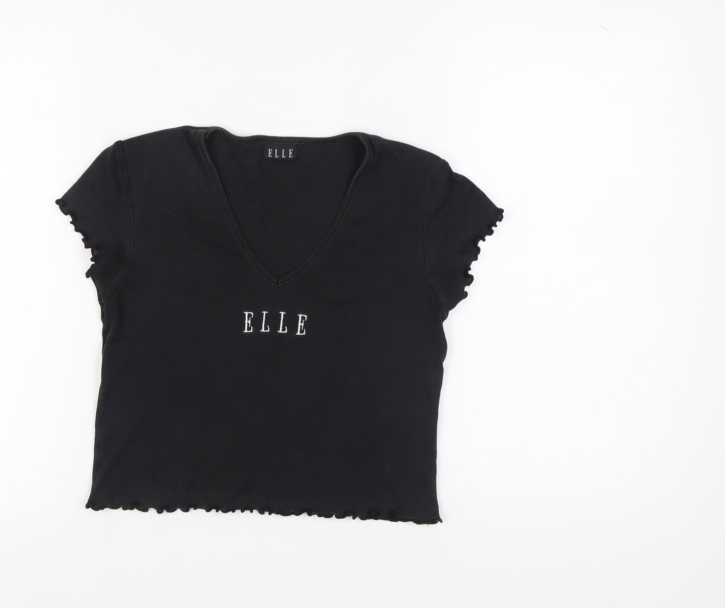 ELLE Women's Black V-Neck T-Shirt, Size M