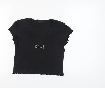 ELLE Women's Black V-Neck T-Shirt, Size M