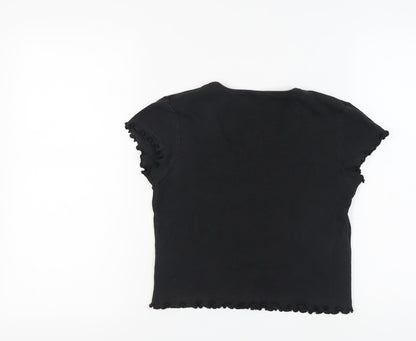 ELLE Women's Black V-Neck T-Shirt, Size M