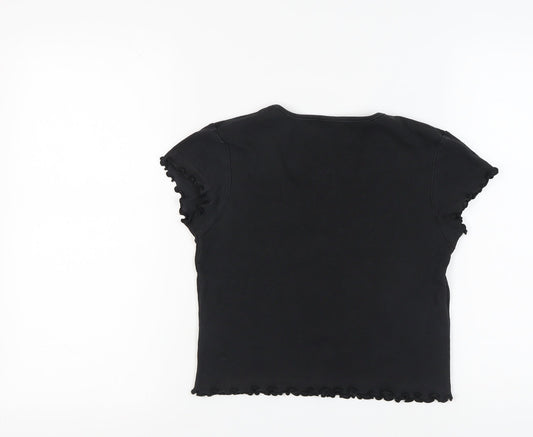 ELLE Women's Black V-Neck T-Shirt, Size M