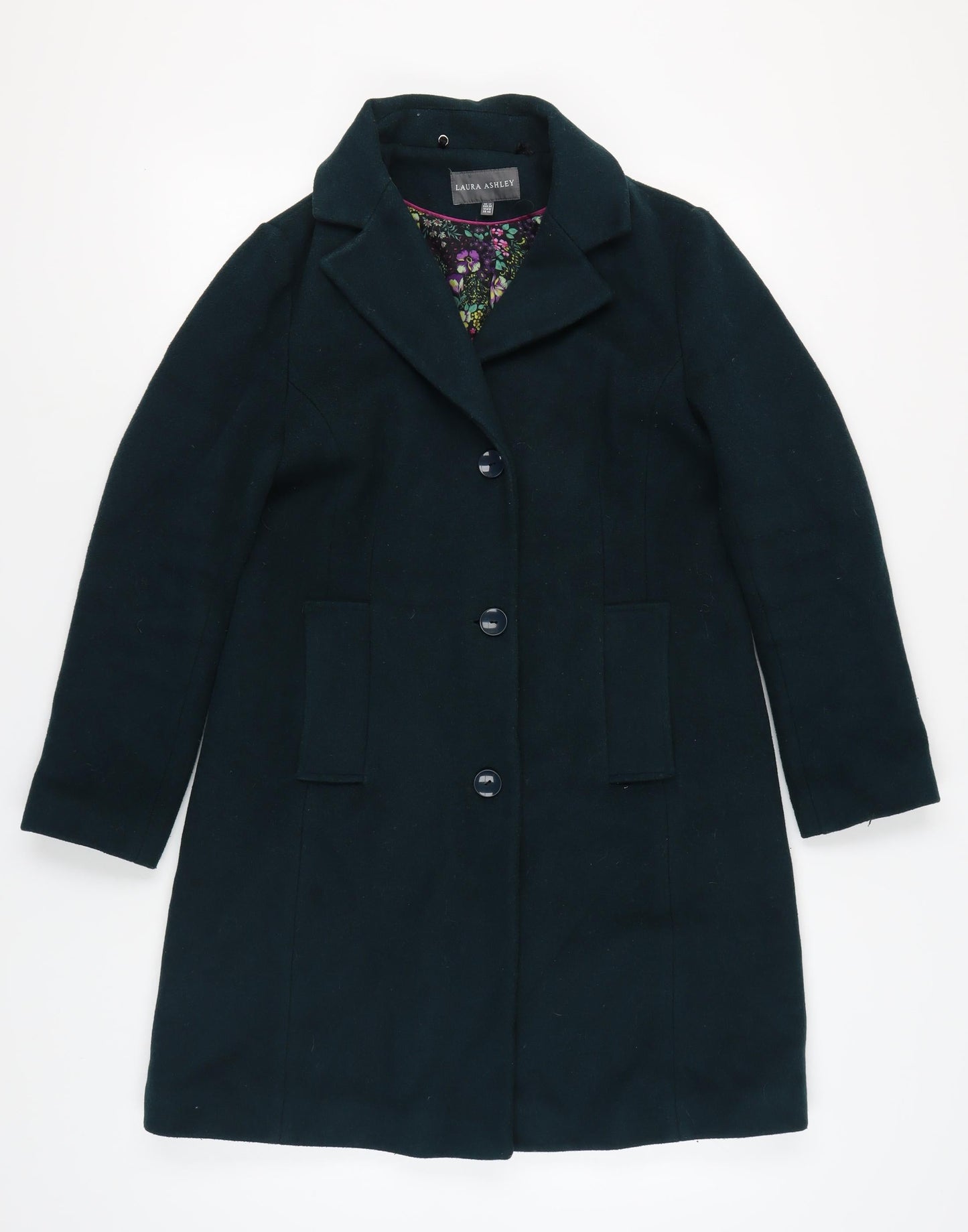 Laura Ashley Women's Green Coat, Size 12, Mid-Length, Buttoned