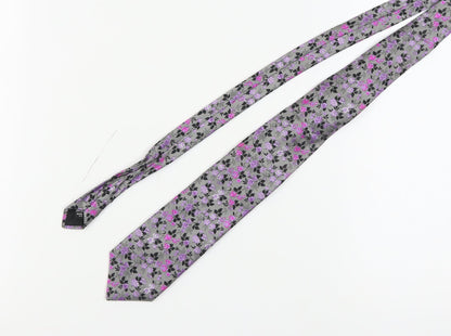 Van Buck Platinum Grey Floral Silk Men's Tie One Size