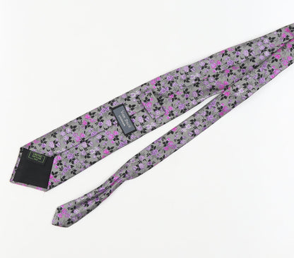 Van Buck Platinum Grey Floral Silk Men's Tie One Size