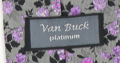 Van Buck Platinum Grey Floral Silk Men's Tie One Size