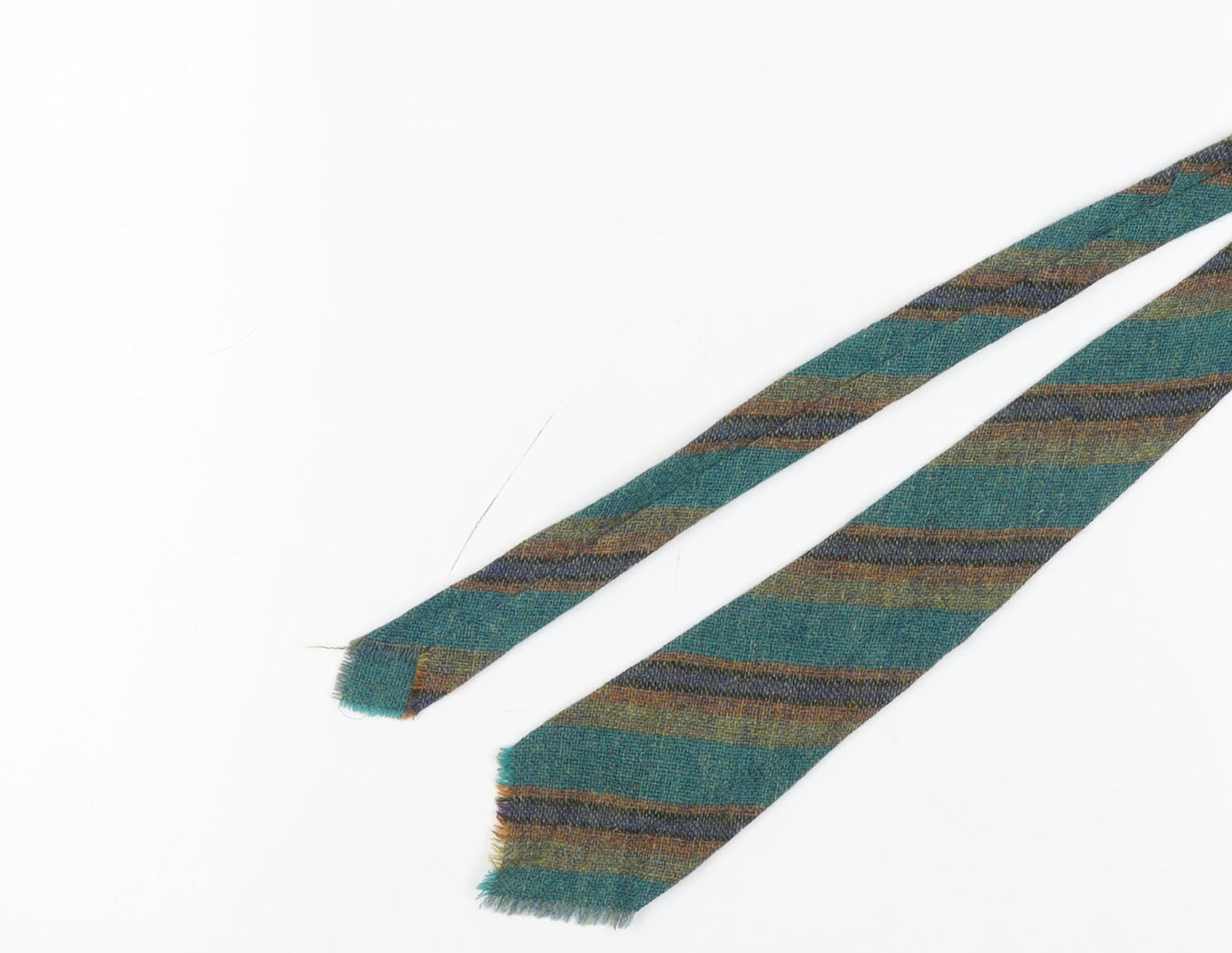 Men's Green Wool Slim Tie - Tartan Stripes