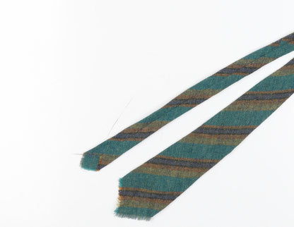 Men's Green Wool Slim Tie - Tartan Stripes