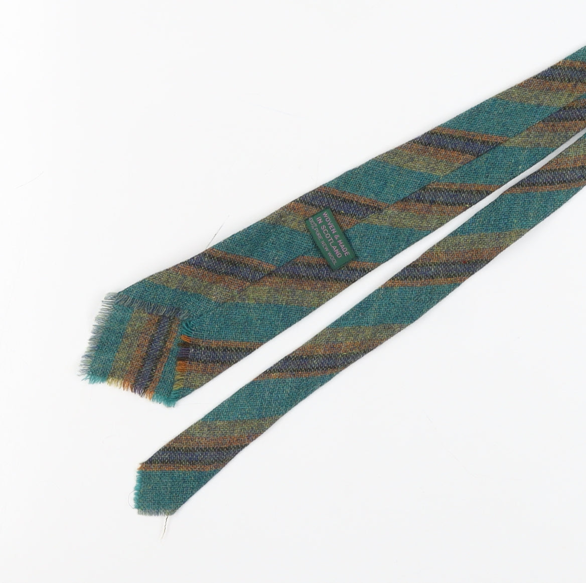 Men's Green Wool Slim Tie - Tartan Stripes