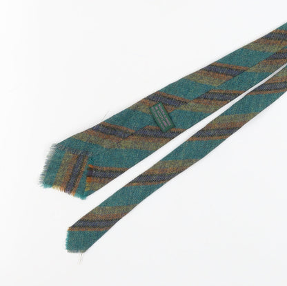 Men's Green Wool Slim Tie - Tartan Stripes