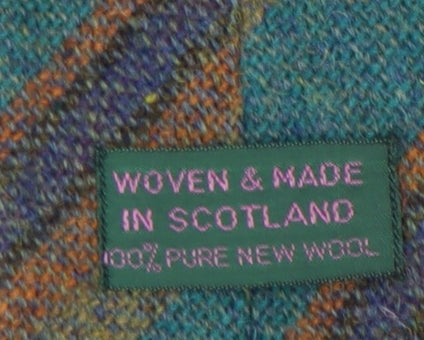 Men's Green Wool Slim Tie - Tartan Stripes