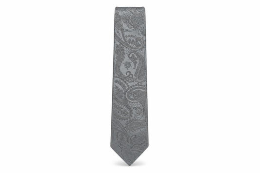HISDERN Men's Grey Paisley Tie 100% Polyester One Size