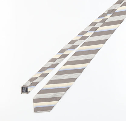 Racing Green Men's Silver Striped Silk Tie, One Size