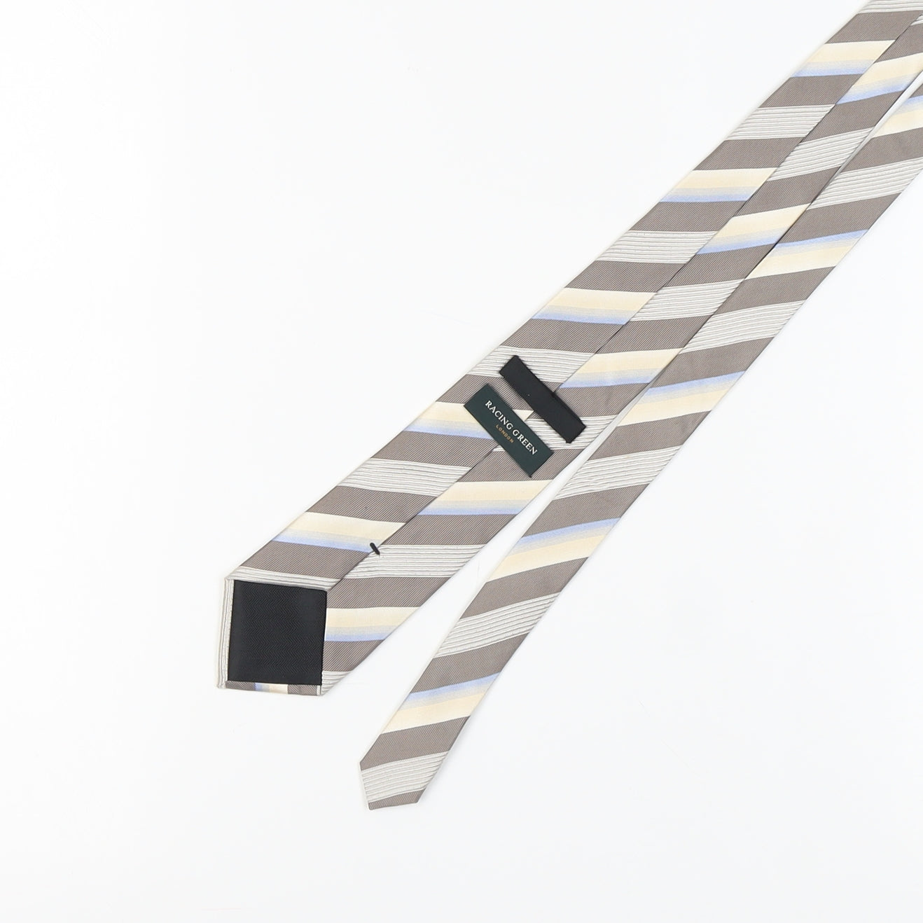 Racing Green Men's Silver Striped Silk Tie, One Size