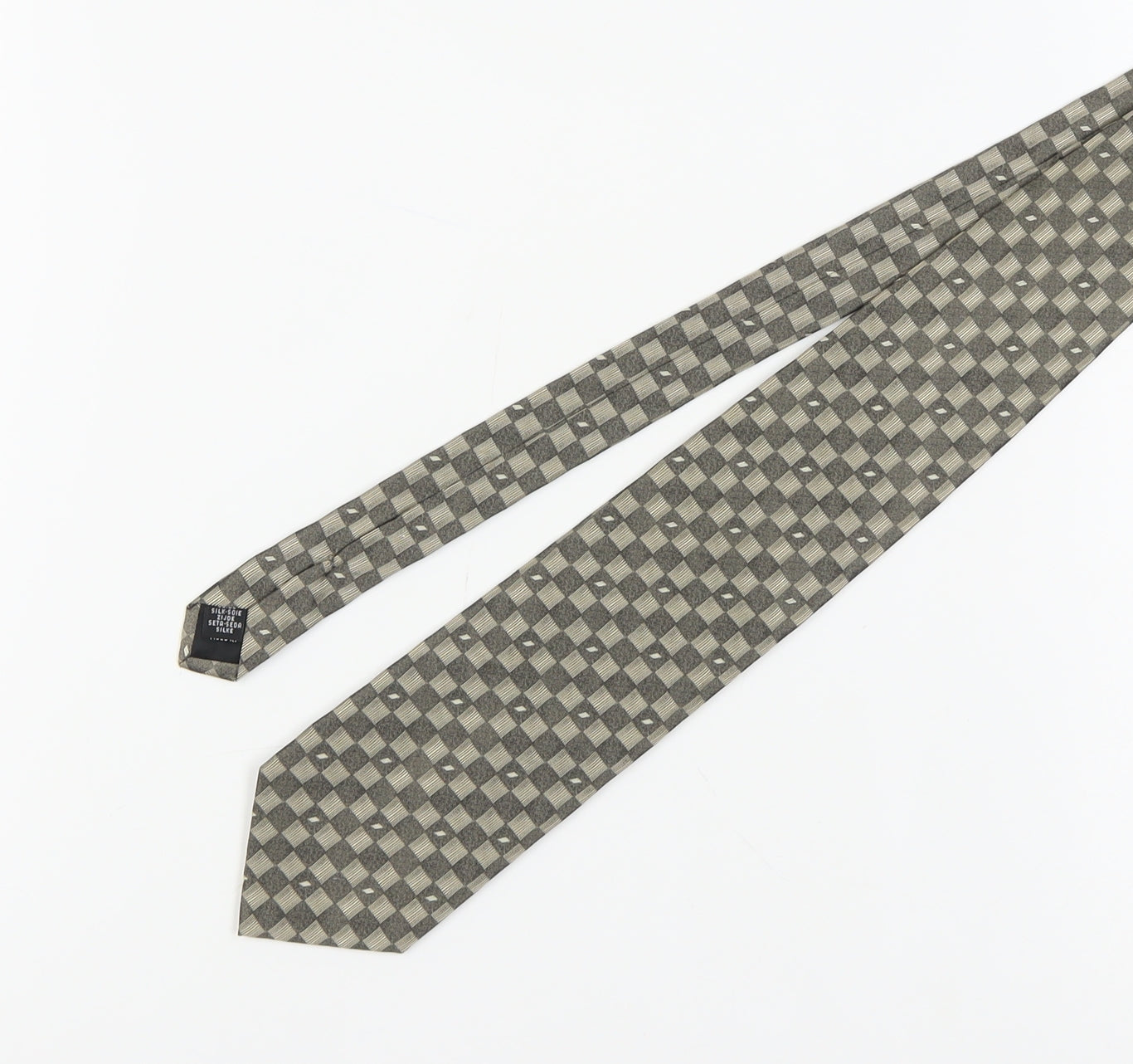 Mens CEZAN Grey Plaids & Checks 100% Silk Slim Tie