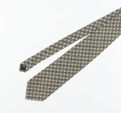 Mens CEZAN Grey Plaids & Checks 100% Silk Slim Tie