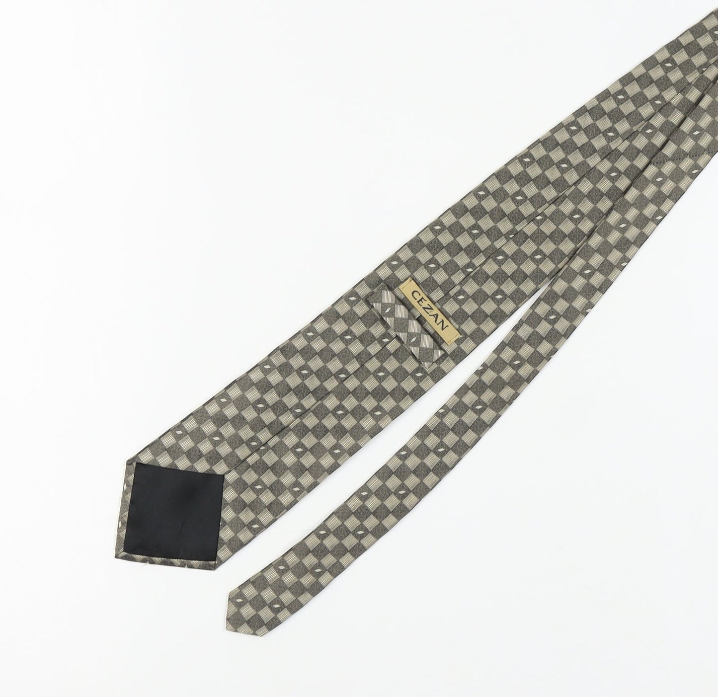 Mens CEZAN Grey Plaids & Checks 100% Silk Slim Tie