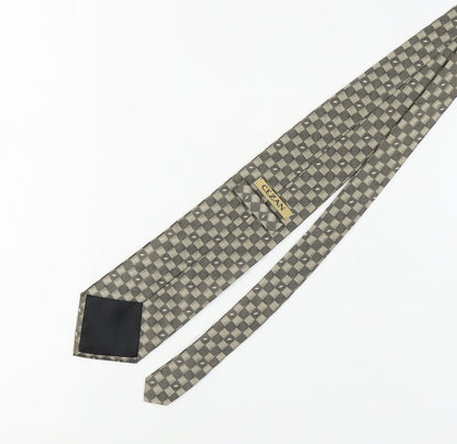 Mens CEZAN Grey Plaids & Checks 100% Silk Slim Tie