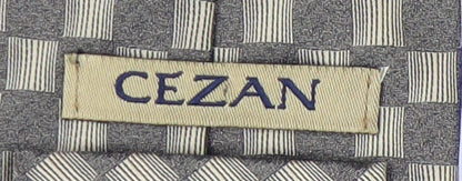 Mens CEZAN Grey Plaids & Checks 100% Silk Slim Tie