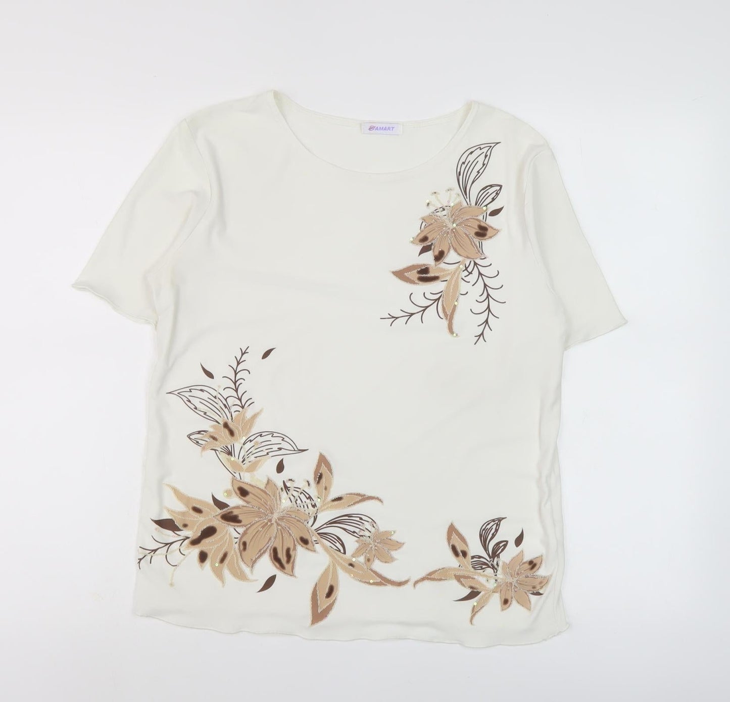 Womens UK Size 14 Damart Beige Basic T-Shirt