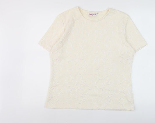 Bonmarché Women Ivory Top M, Short Sleeve, Lace Detail