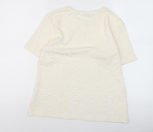 Bonmarché Women Ivory Top M, Short Sleeve, Lace Detail