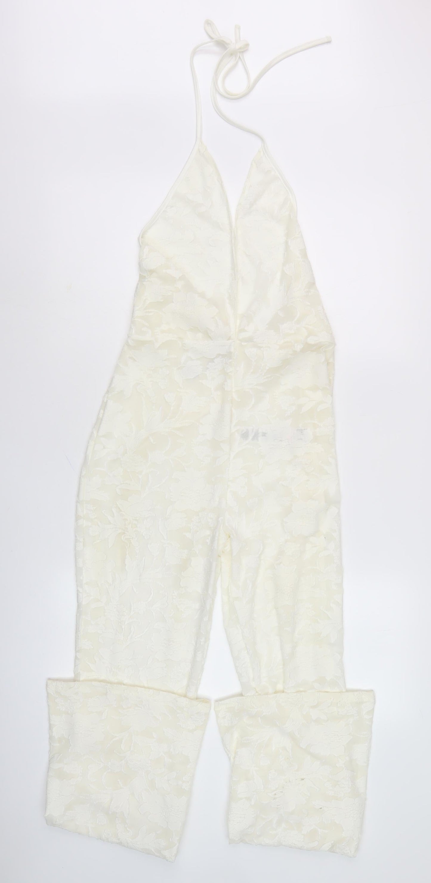 PrettyLittleThing White Floral Halter Jumpsuit Size 12