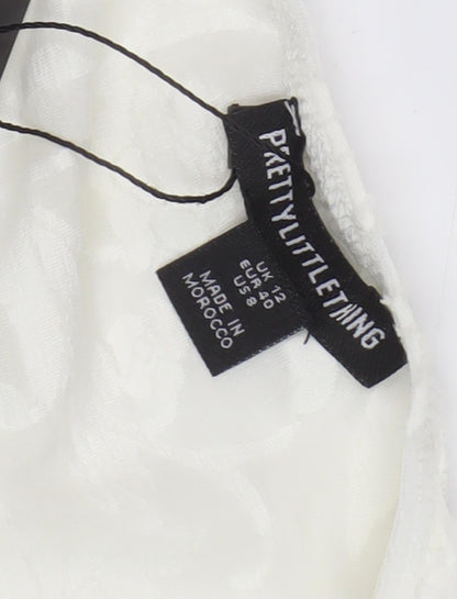 PrettyLittleThing White Floral Halter Jumpsuit Size 12