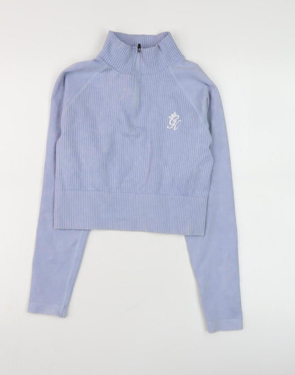 Gym King Women's Blue Striped High Neck Sweatshirt - Size 12