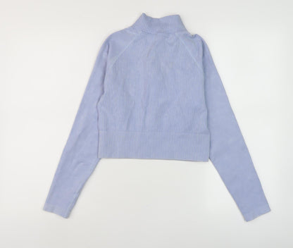 Gym King Women's Blue Striped High Neck Sweatshirt - Size 12
