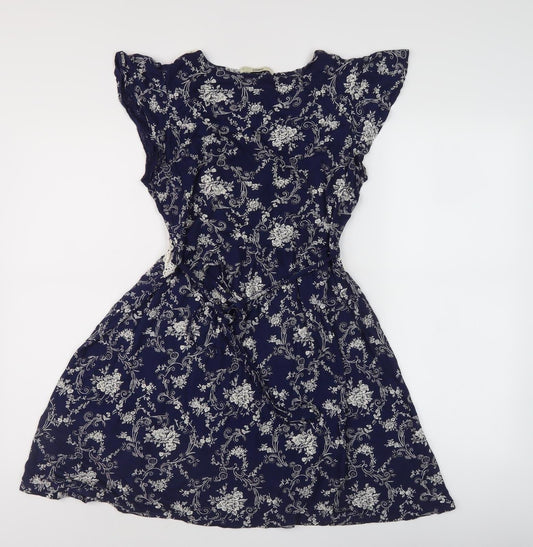 Oasis Women's Blue A-Line Floral V-Neck Dress Size M