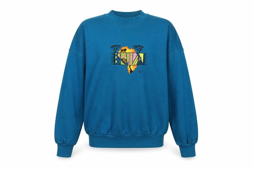 Front view of Dash unisex adults blue pullover sweatshirt, size 18