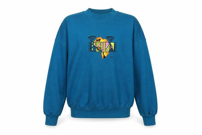 Front view of Dash unisex adults blue pullover sweatshirt, size 18