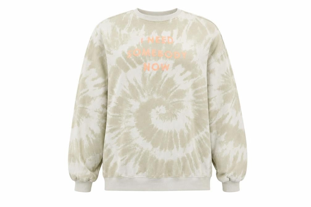 Front view of Divided unisex beige tie-dye pullover sweatshirt xs