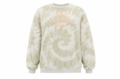 Front view of Divided unisex beige tie-dye pullover sweatshirt xs