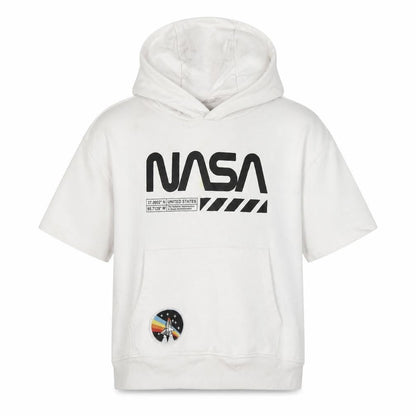 Front view of Next boys’ nasa hoodie white 7-8 years pullover space themed