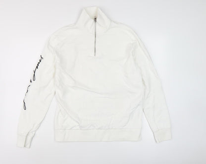 Mens UK Size M JACK & JONES White 1/4 Zip Sweatshirt