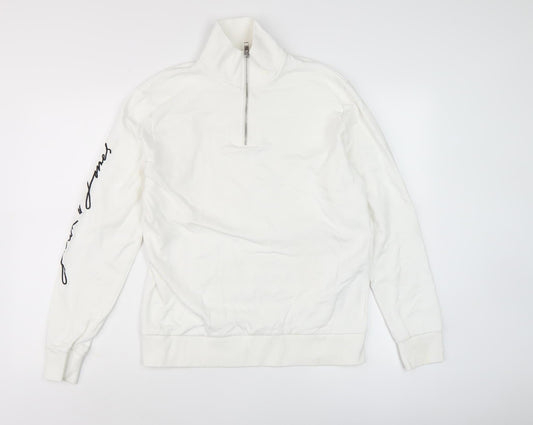Mens UK Size M JACK & JONES White 1/4 Zip Sweatshirt