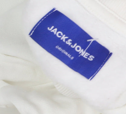 Mens UK Size M JACK & JONES White 1/4 Zip Sweatshirt