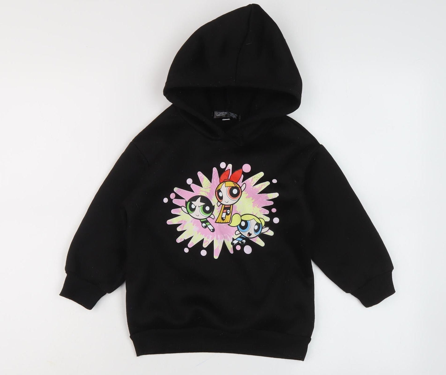 PowerpuffGirls Girls Black Cartoon Hoodie, 4 Years, Pullover Style