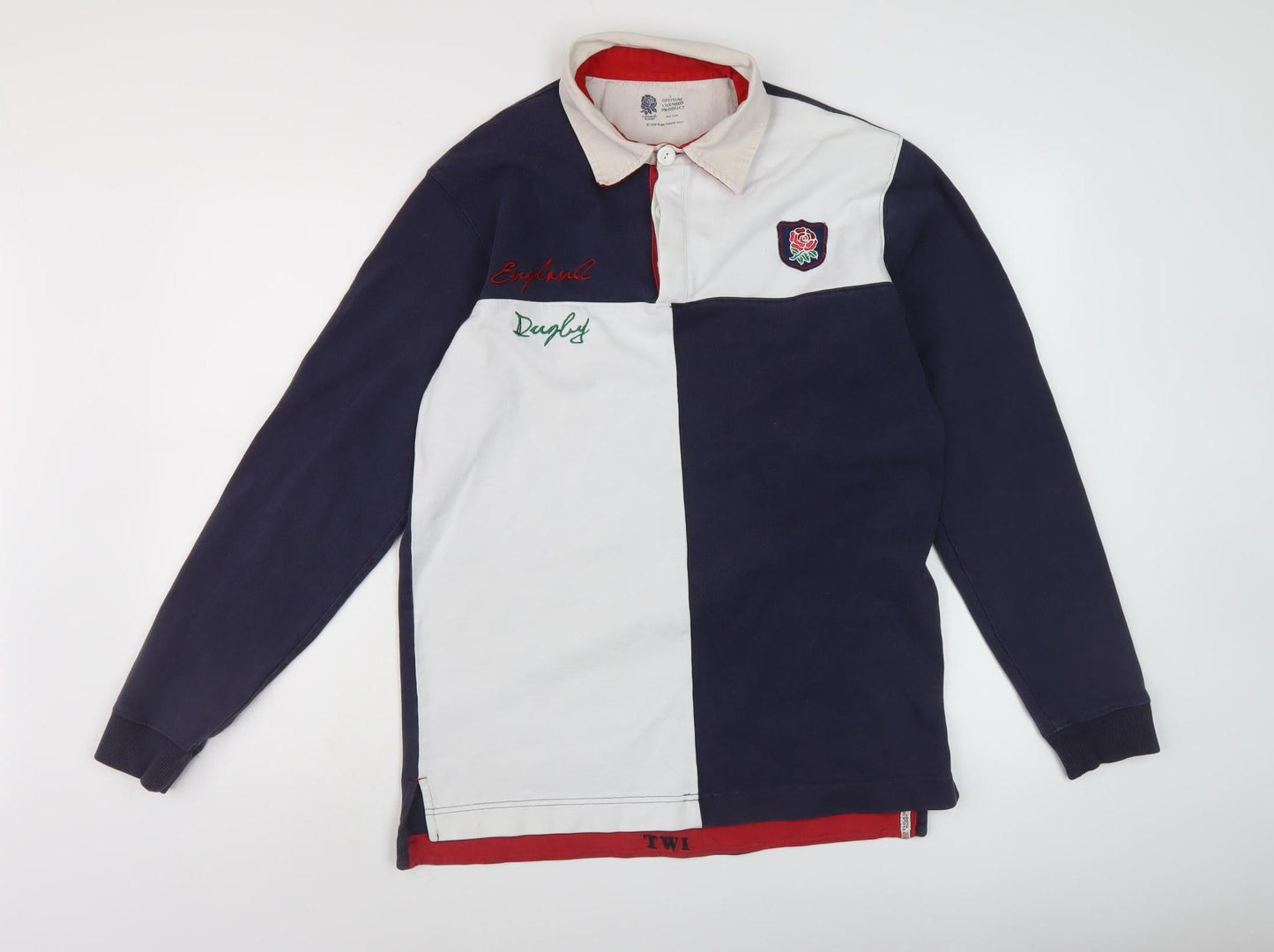 England Rugby Men's Long Sleeve Polo, Blue/White