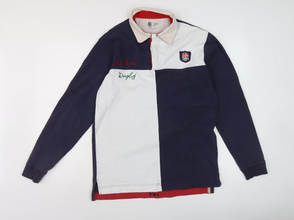 England Rugby Men's Long Sleeve Polo, Blue/White