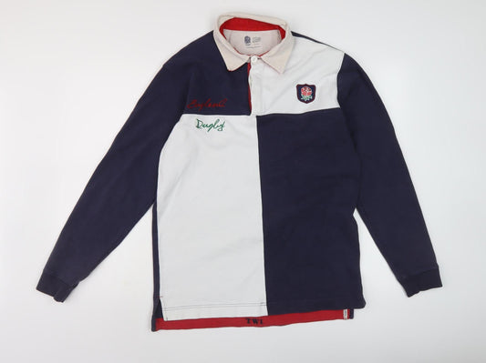 England Rugby Men's Long Sleeve Polo, Blue/White