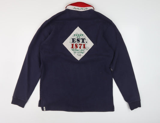 England Rugby Men's Long Sleeve Polo, Blue/White