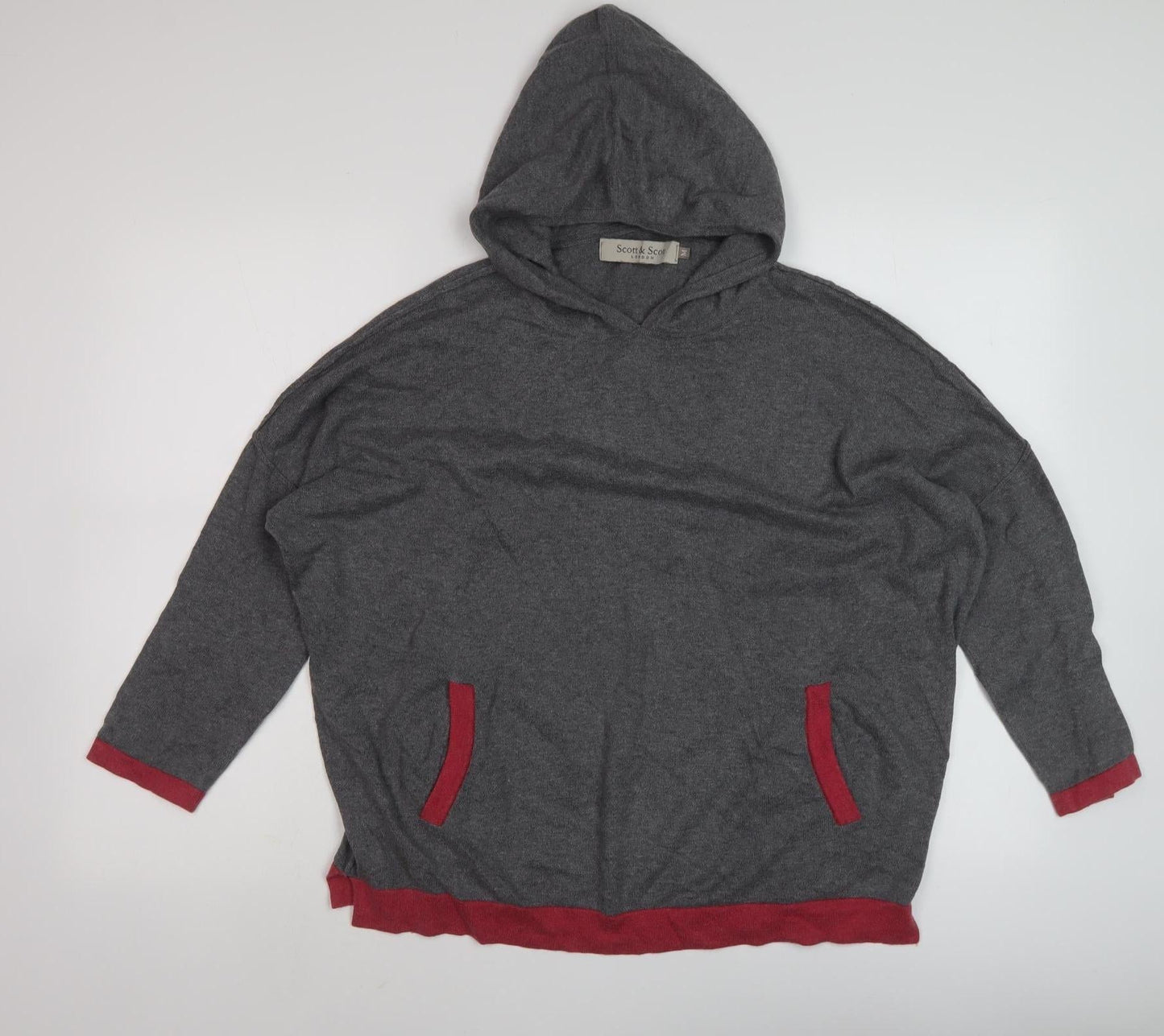 Scott & Scott Women Grey Hooded Knit Jumper Size M