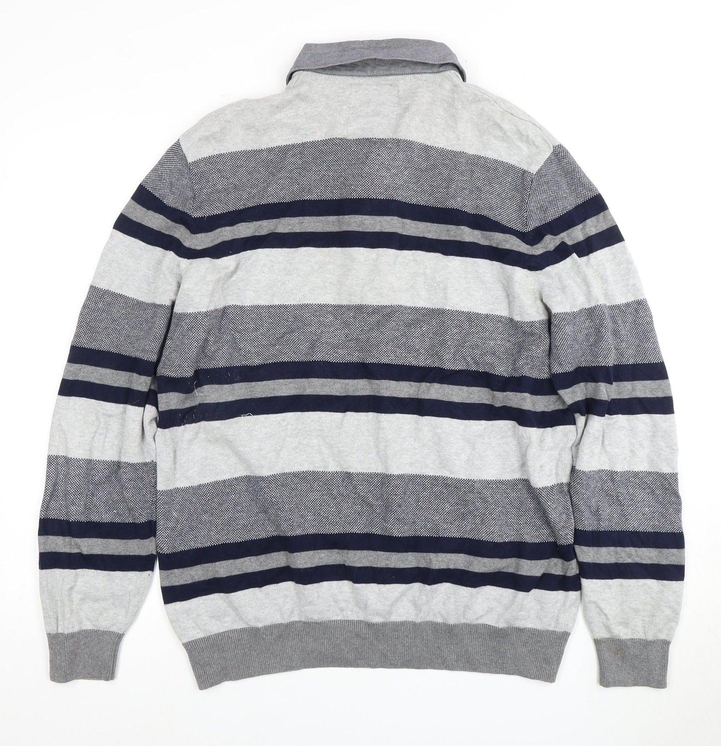 Atlantic Bay Men's Grey Striped Collared Pullover Jumper - Size L