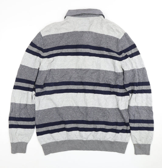 Atlantic Bay Men's Grey Striped Collared Pullover Jumper - Size L
